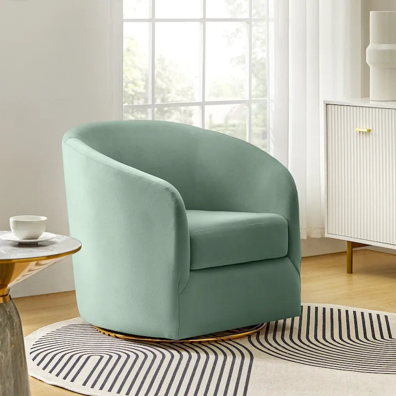 Modern Velvet Curved Swivel Accent Barrel Chair with Metal Base