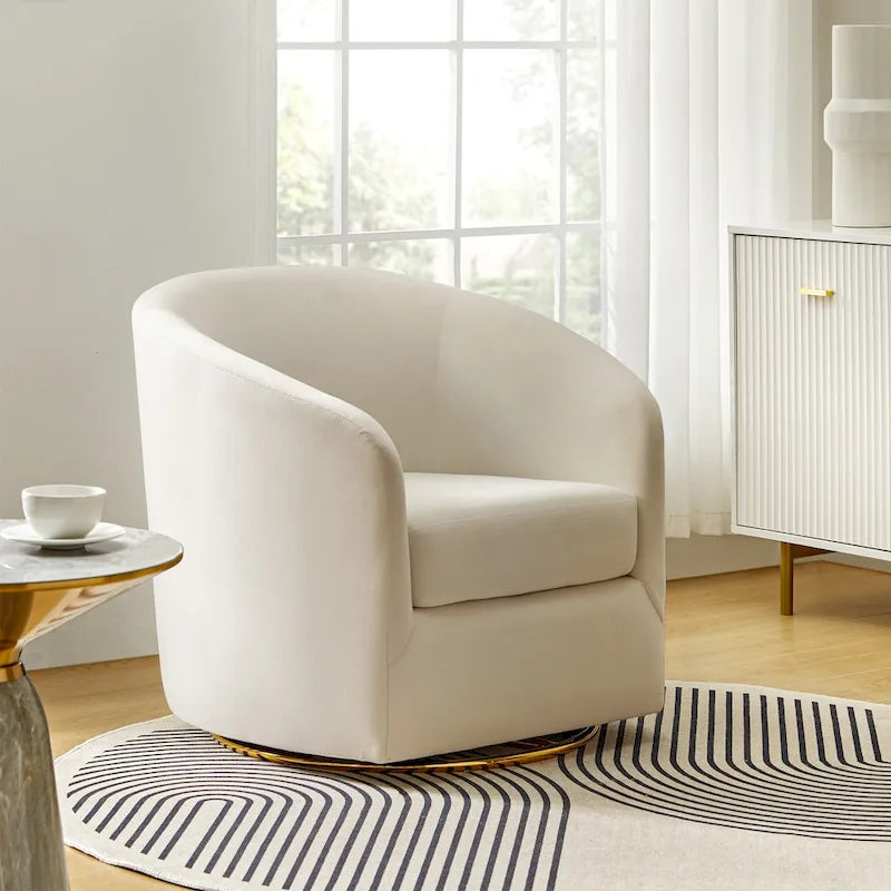 Modern Velvet Curved Swivel Accent Barrel Chair with Metal Base