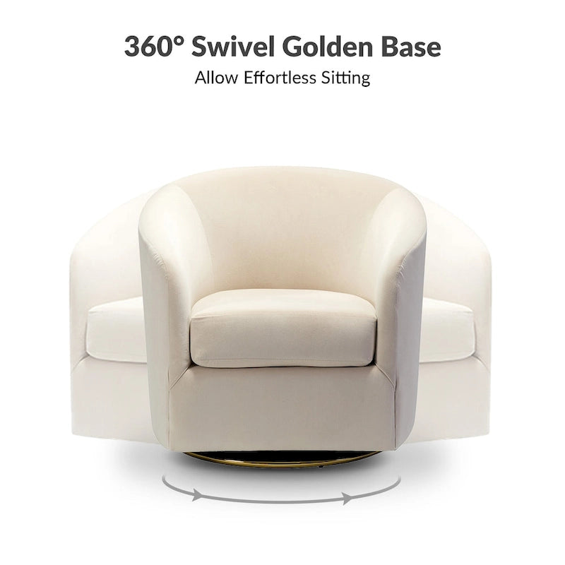 Modern Velvet Curved Swivel Accent Barrel Chair with Metal Base