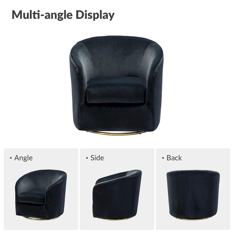 Modern Velvet Curved Swivel Accent Barrel Chair with Metal Base