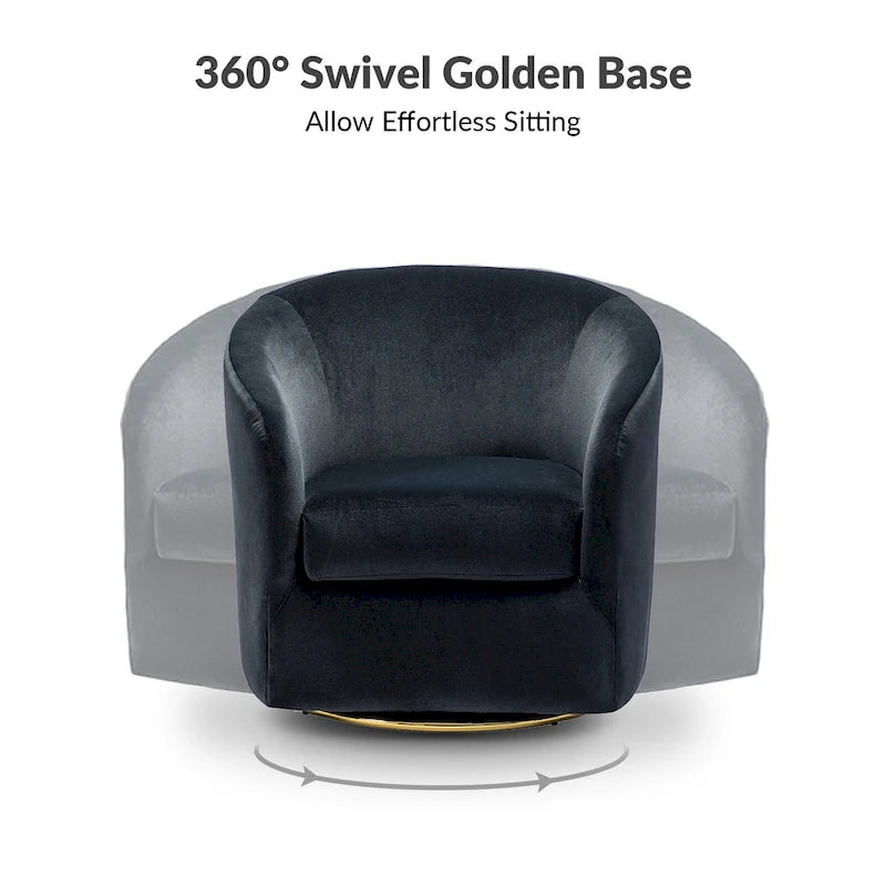 Modern Velvet Curved Swivel Accent Barrel Chair with Metal Base