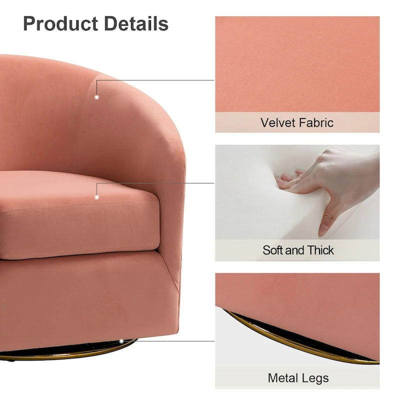 Modern Velvet Curved Swivel Accent Barrel Chair with Metal Base