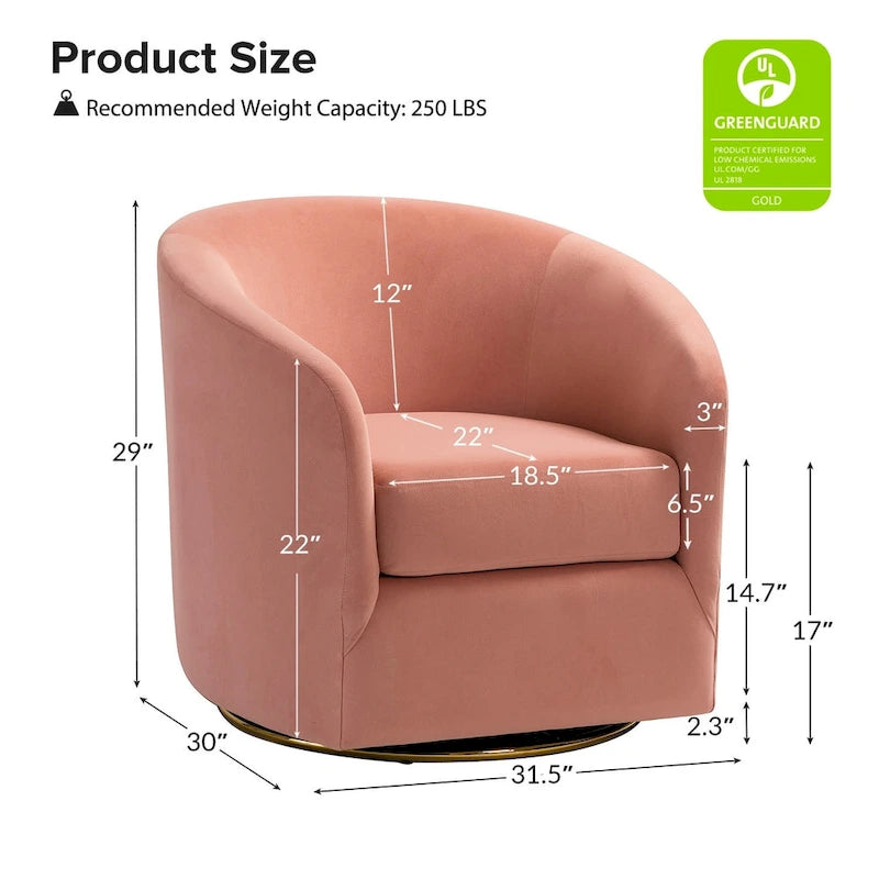 Modern Velvet Curved Swivel Accent Barrel Chair with Metal Base