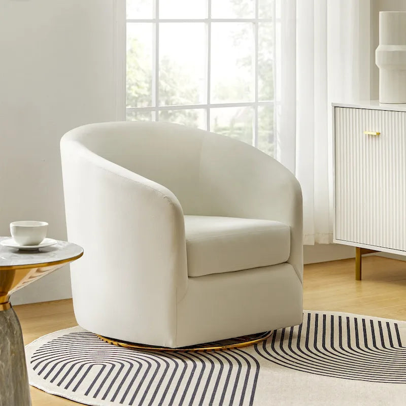 Modern Velvet Curved Swivel Accent Barrel Chair with Metal Base