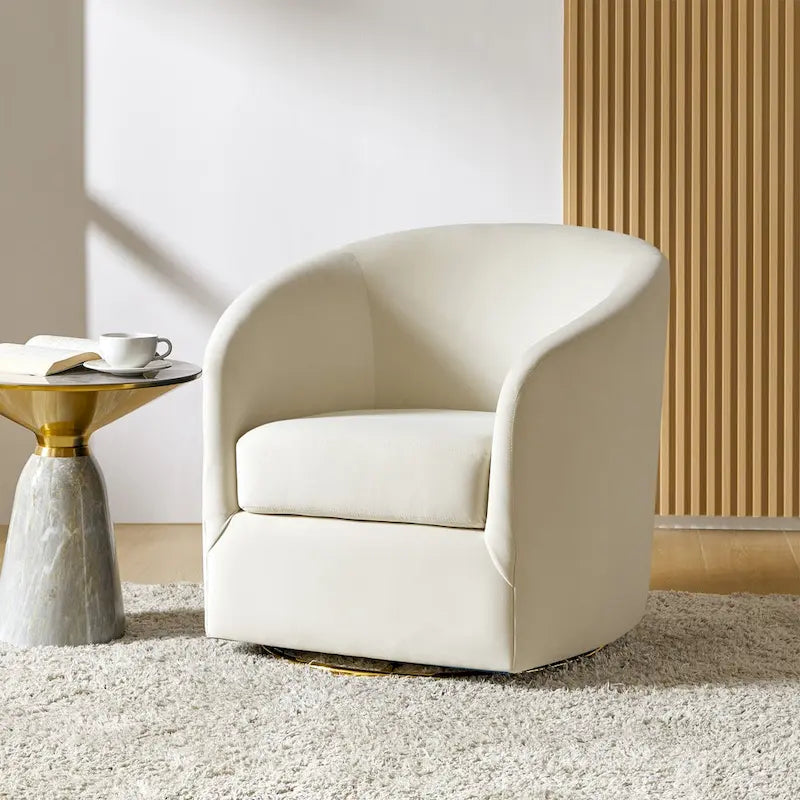 Modern Velvet Curved Swivel Accent Barrel Chair with Metal Base