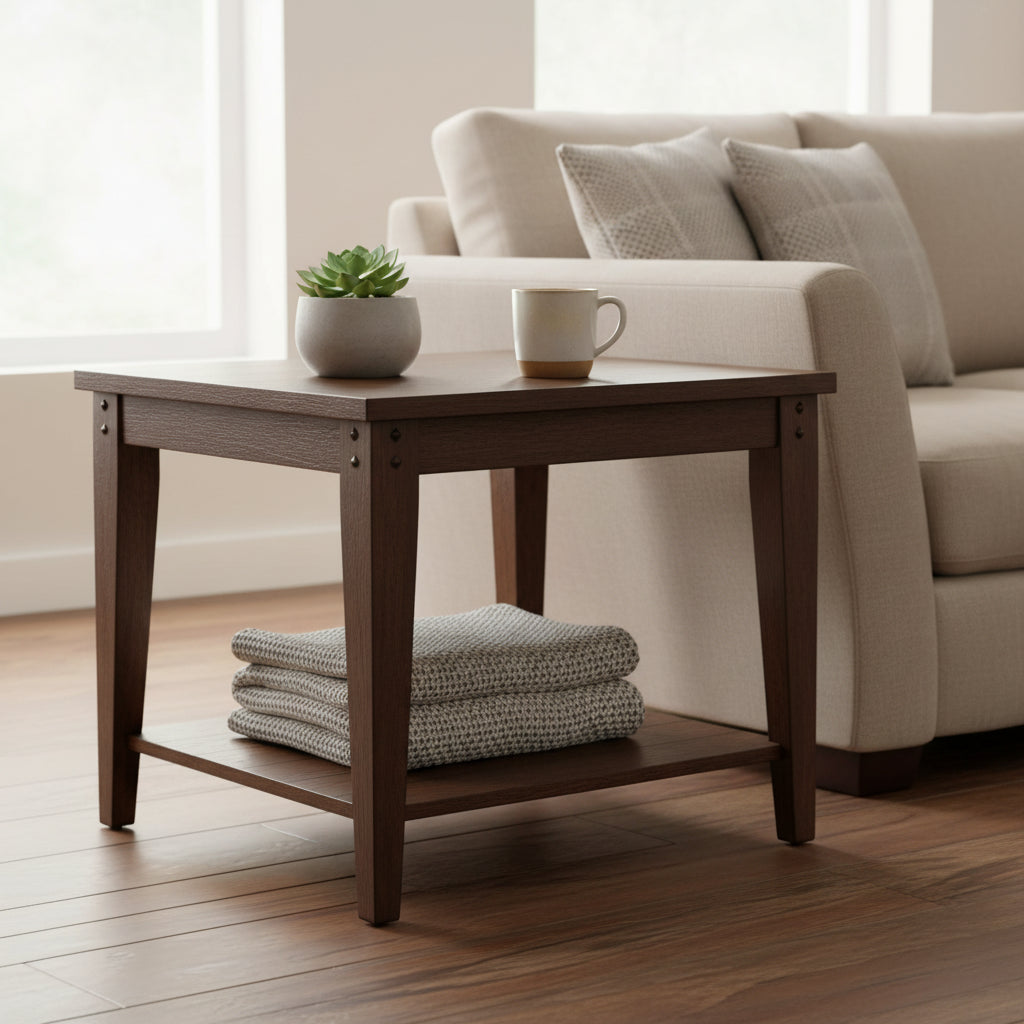 Lake House Square Lamp Accent Table Rustic Brown Oak