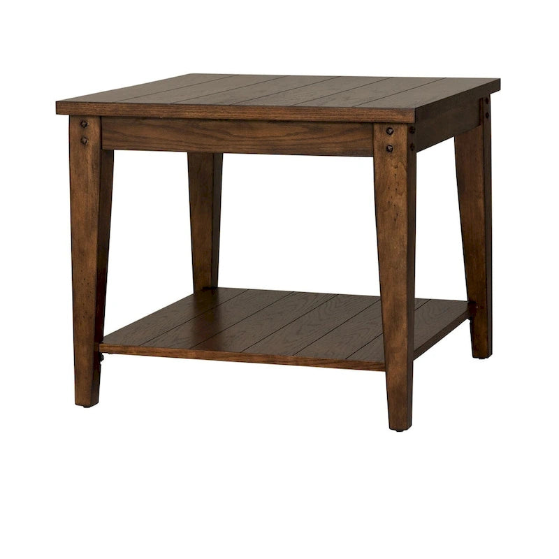 Lake House Square Lamp Accent Table Rustic Brown Oak