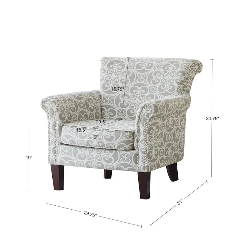 Fretwork Pattern Upholstered Tight Back Club Chair