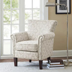 Fretwork Pattern Upholstered Tight Back Club Chair