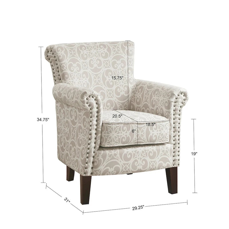 Fretwork Pattern Upholstered Tight Back Club Chair