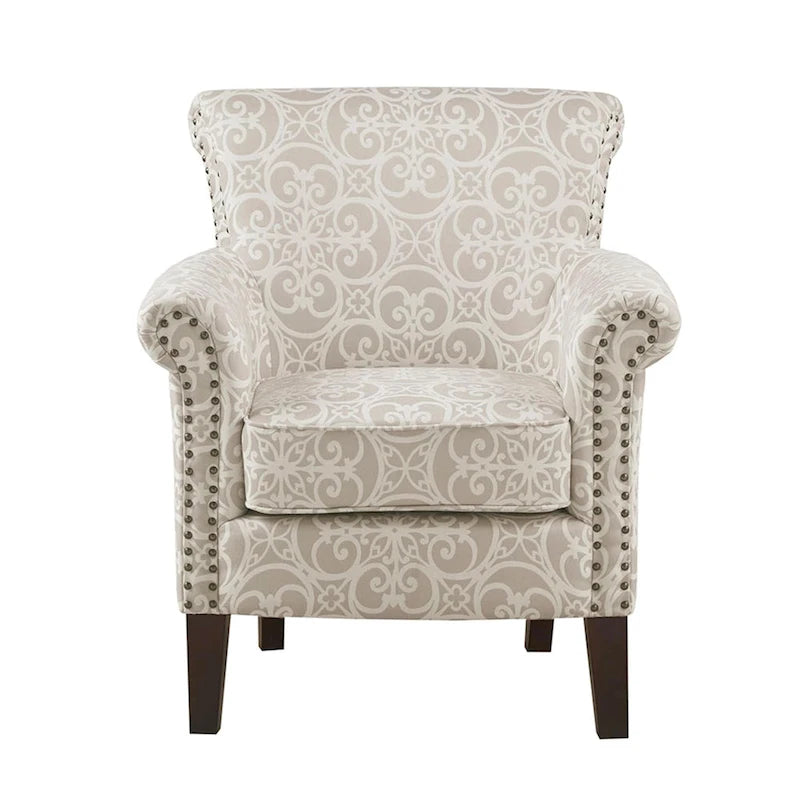 Fretwork Pattern Upholstered Tight Back Club Chair