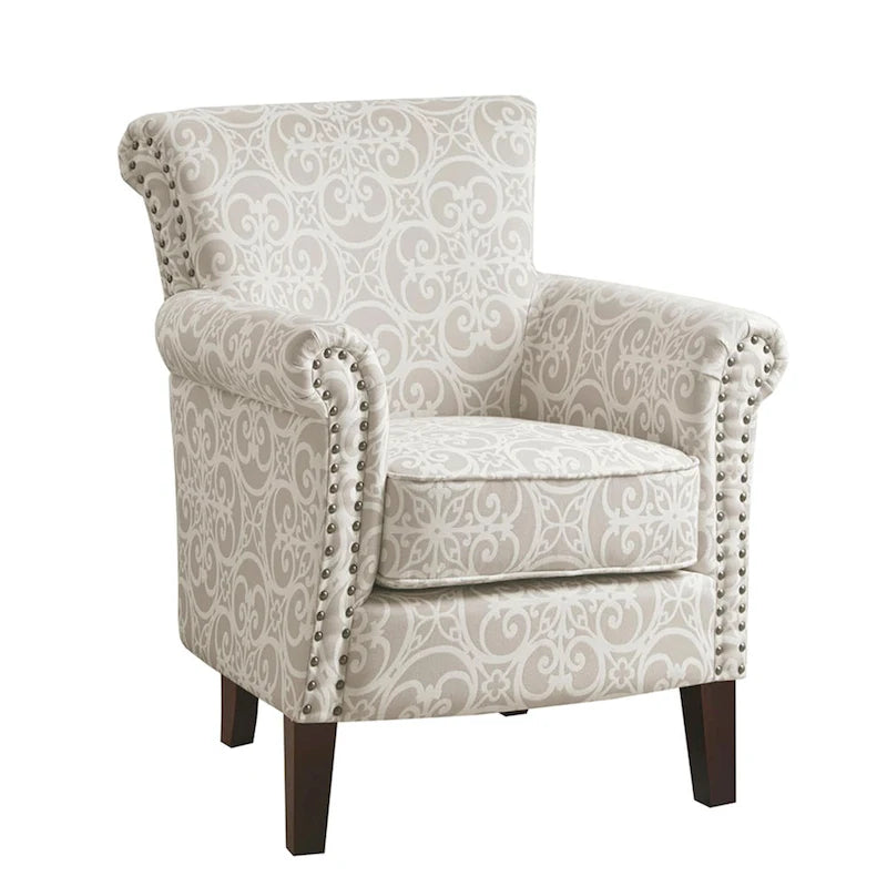 Fretwork Pattern Upholstered Tight Back Club Chair