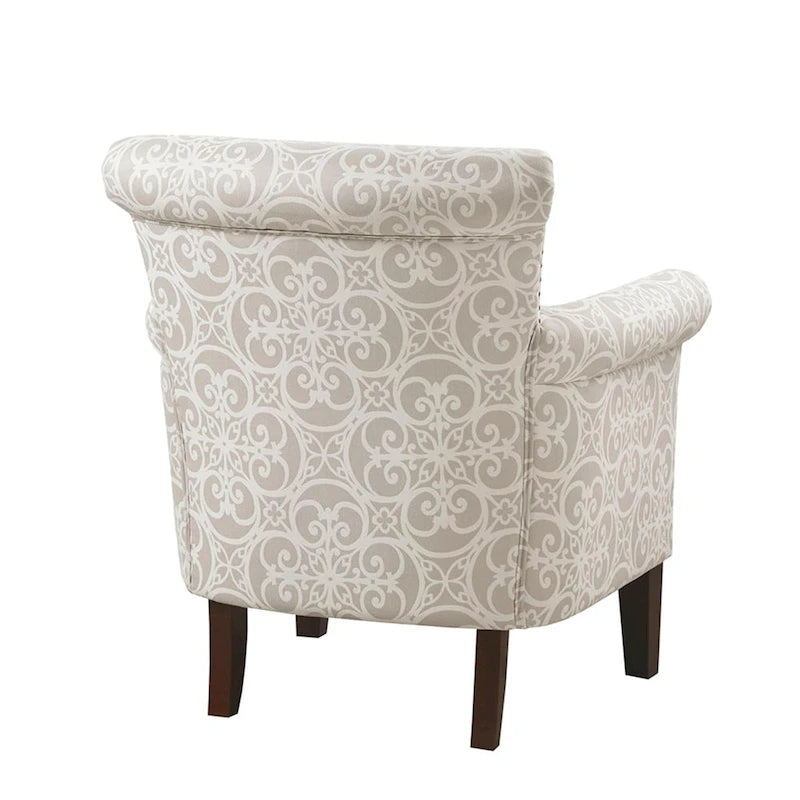 Fretwork Pattern Upholstered Tight Back Club Chair