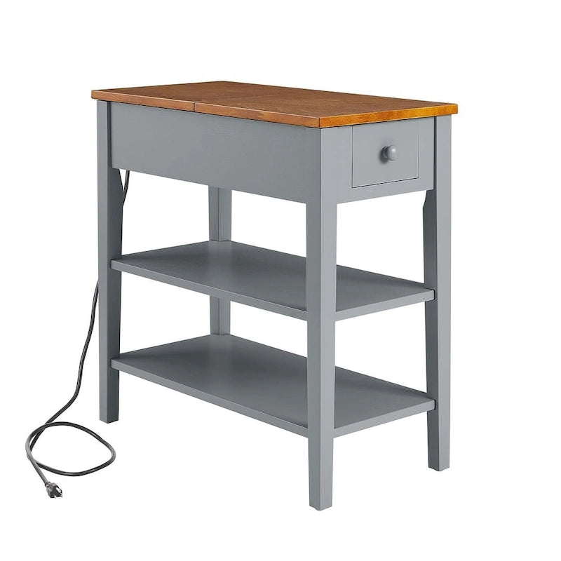 End Table with Charging Station, Side Table with Storage