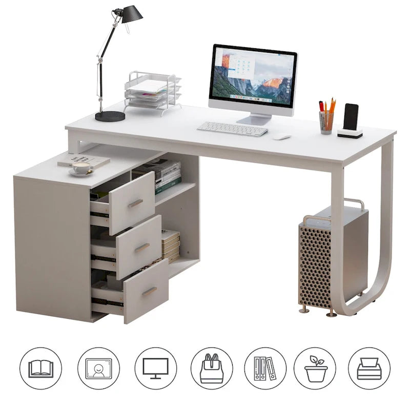 55.1W 41.3D L-Shape Executive Desk Workstation Computer