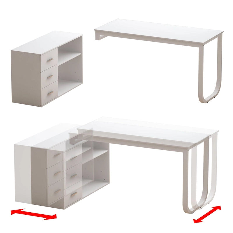 55.1W 41.3D L-Shape Executive Desk Workstation Computer