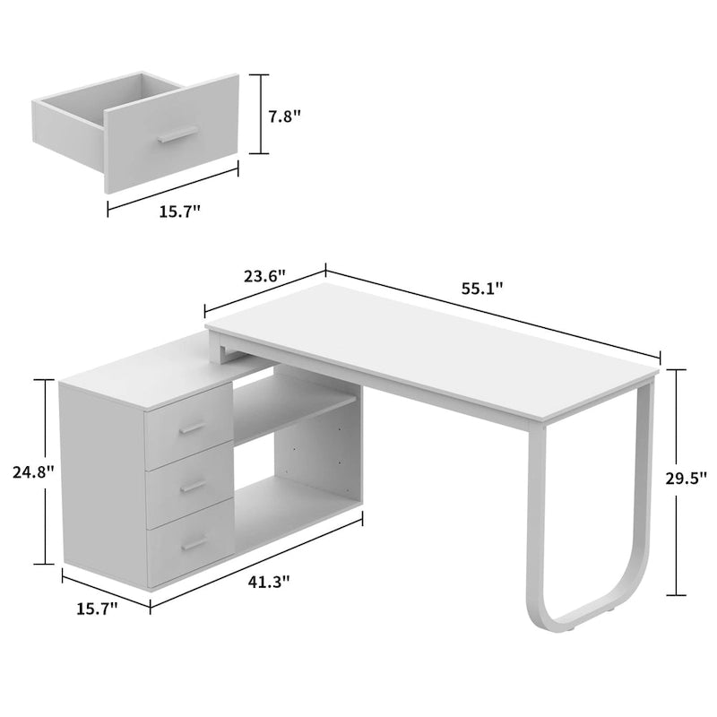 55.1W 41.3D L-Shape Executive Desk Workstation Computer