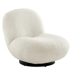Boucle Upholstered Swivel Chair with Matte Black Base