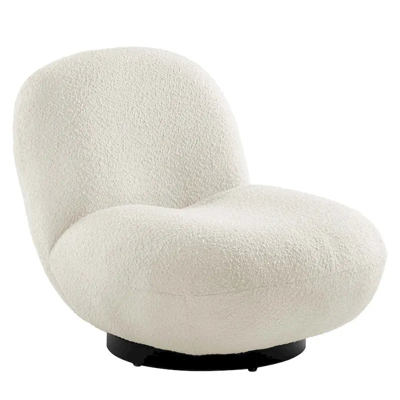 Boucle Upholstered Swivel Chair with Matte Black Base