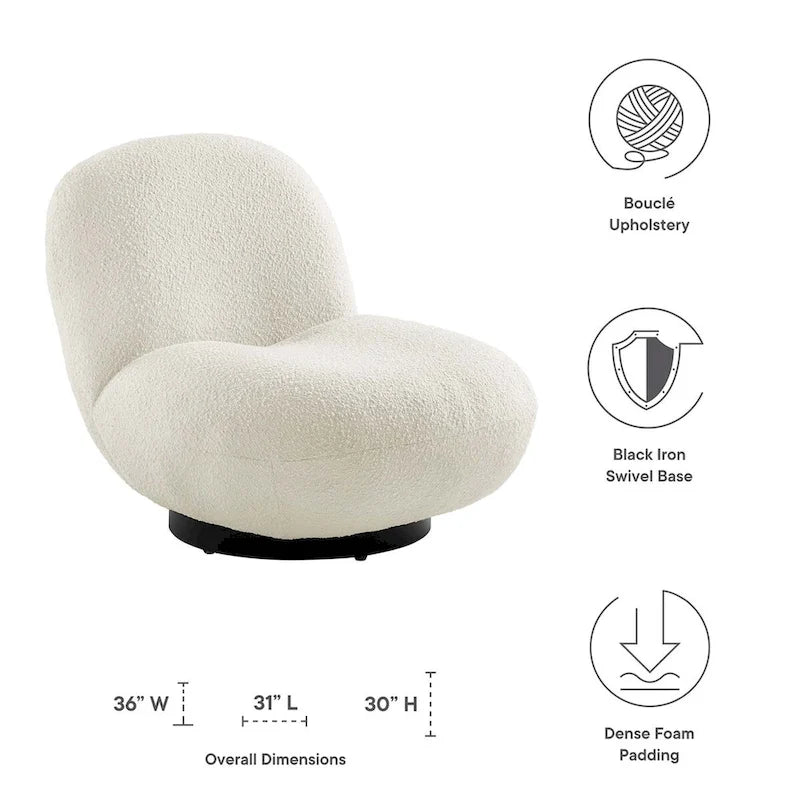 Boucle Upholstered Swivel Chair with Matte Black Base
