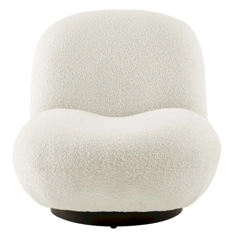 Boucle Upholstered Swivel Chair with Matte Black Base
