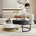 Modern Round Lift-top Nesting Coffee Tables with 2 Drawers